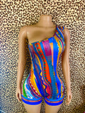 Take Me To Jamaica Orange Printed One Shoulder Romper