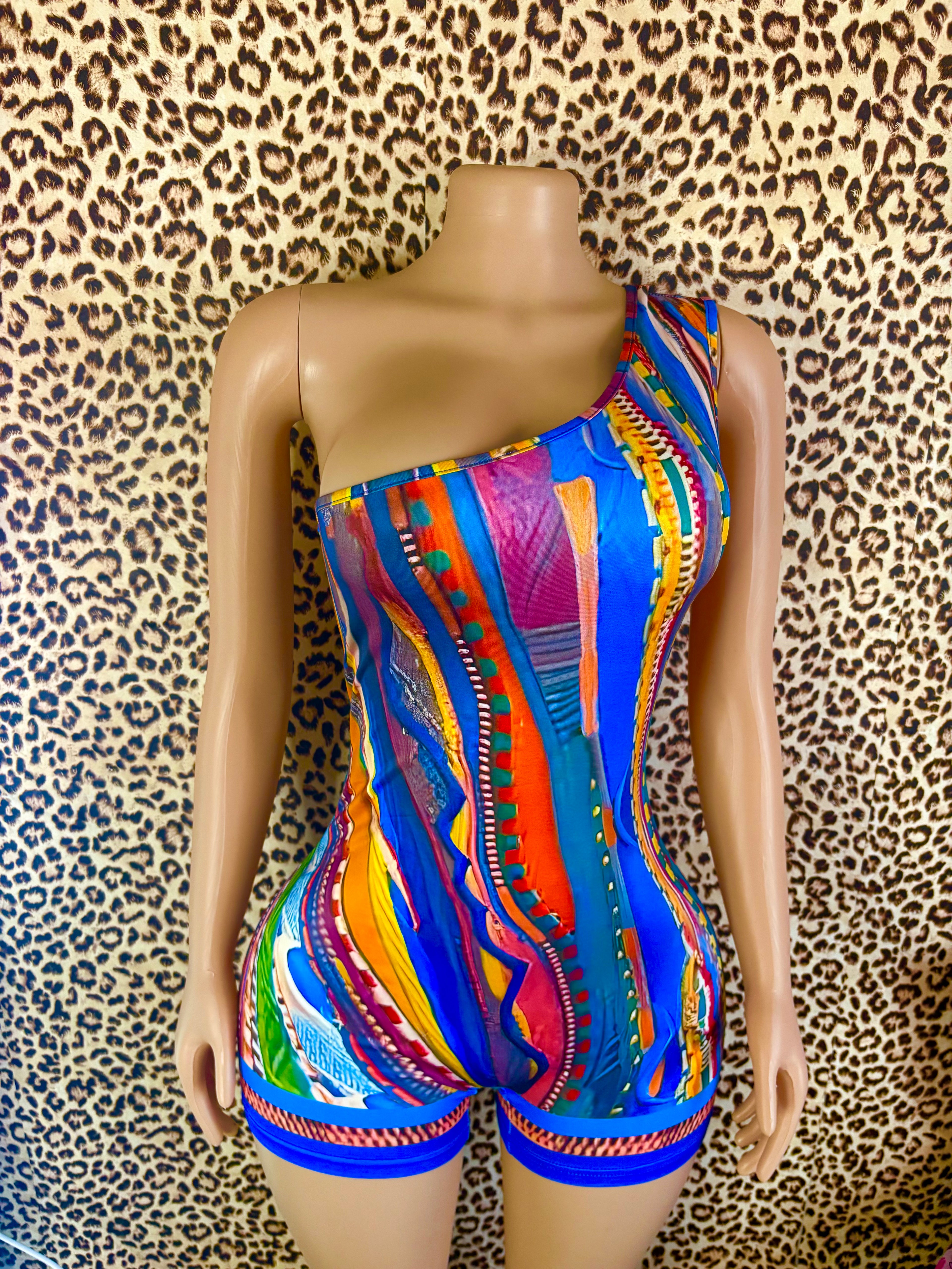 Take Me To Jamaica Orange Printed One Shoulder Romper