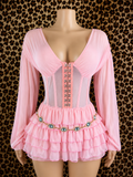 She Ready Sheer Ruffle Tiered V Neck Romper