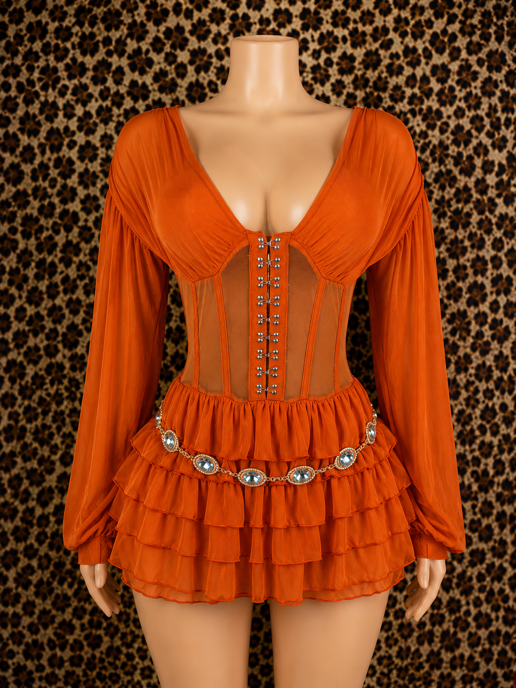 She Ready Sheer Ruffle Tiered V Neck Romper