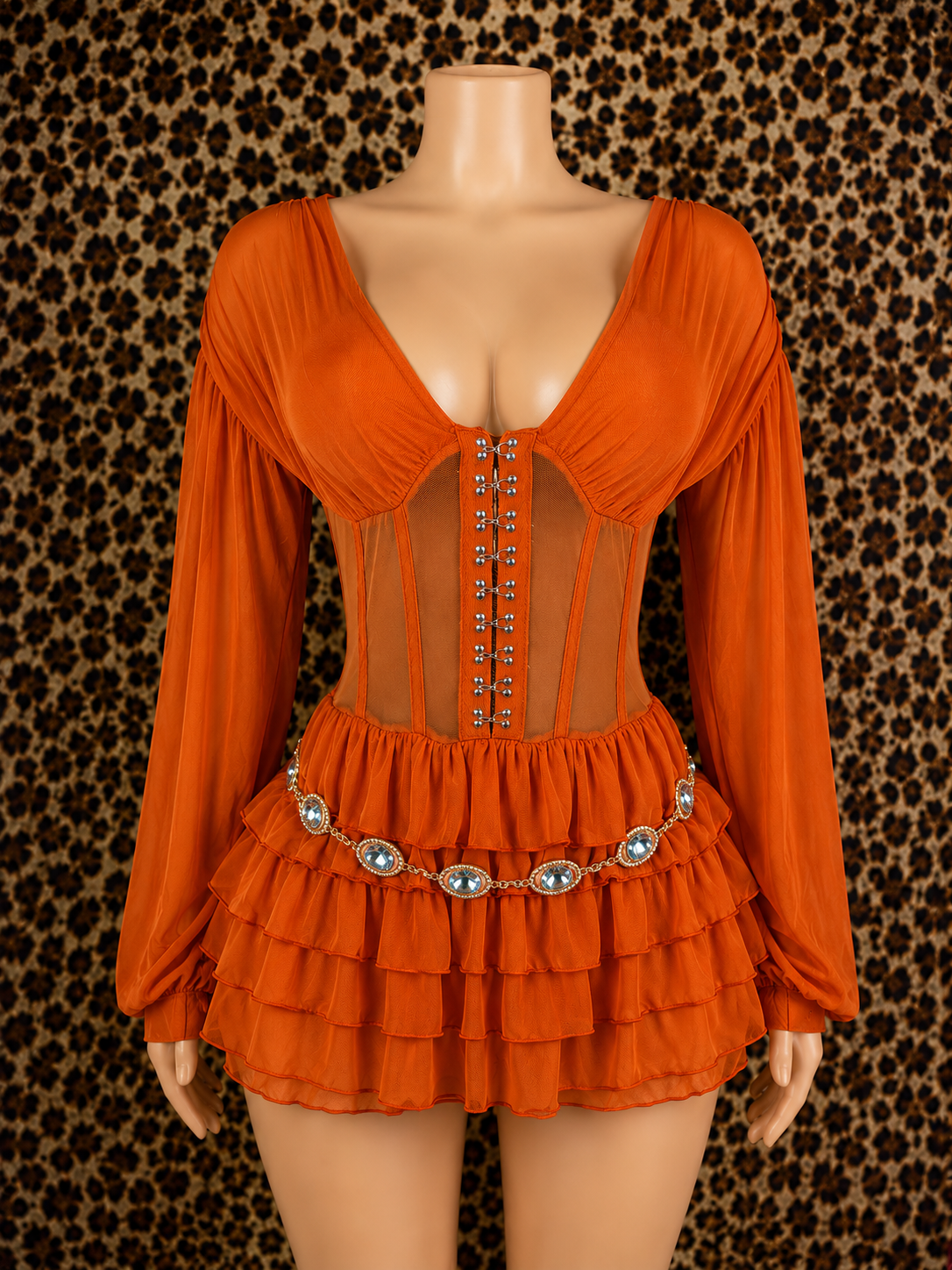 She Ready Sheer Ruffle Tiered V Neck Romper