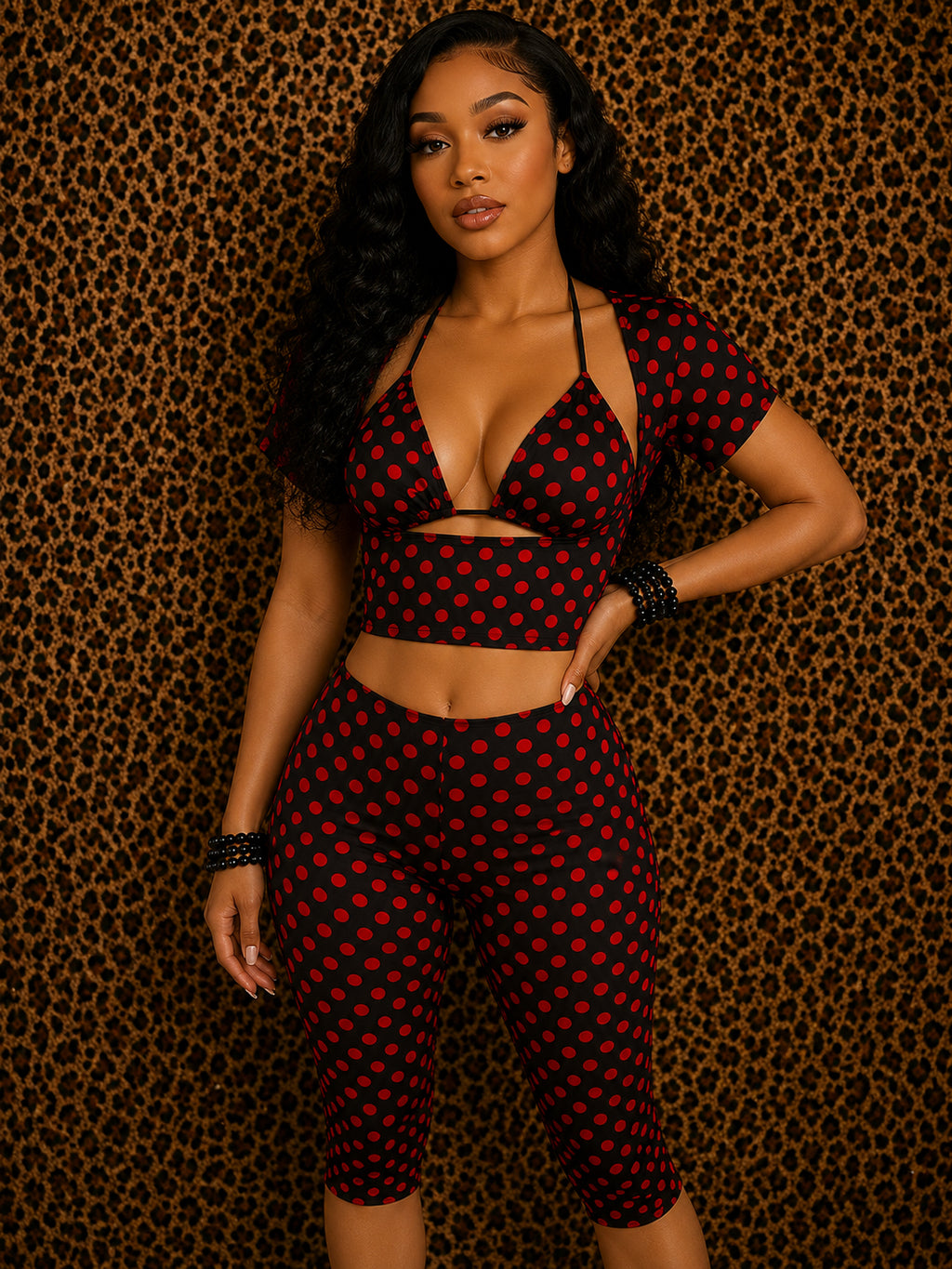 Make Em  Madder Polka Dots Bikinis Capri Pants 3 Piece Set