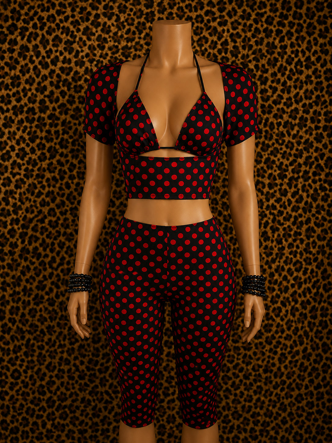 Make Em  Madder Polka Dots Bikinis Capri Pants 3 Piece Set