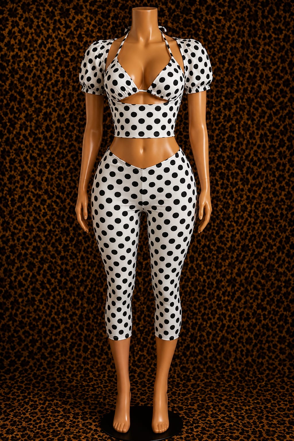 Im The Moment Polka Dots Bikinis Capri Pants 3 Piece Set