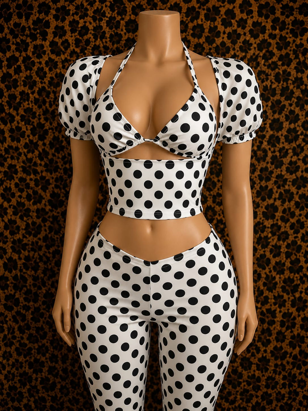 Im The Moment Polka Dots Bikinis Capri Pants 3 Piece Set
